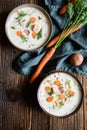 Lohikeitto, traditional salmon soup with potato, carrot and dill Royalty Free Stock Photo